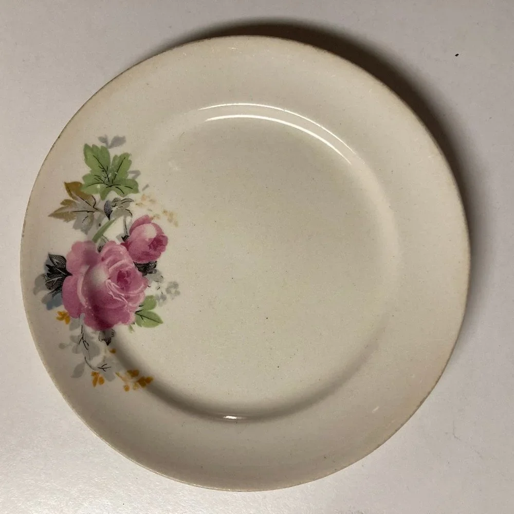 Vintage Salad Plates (2) 6 Inches with Pink & Blue Flowers / Roses